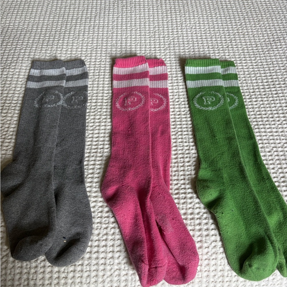 PINK Victoria's Secret Striped Knee-High Socks in Gray, Pink & Green